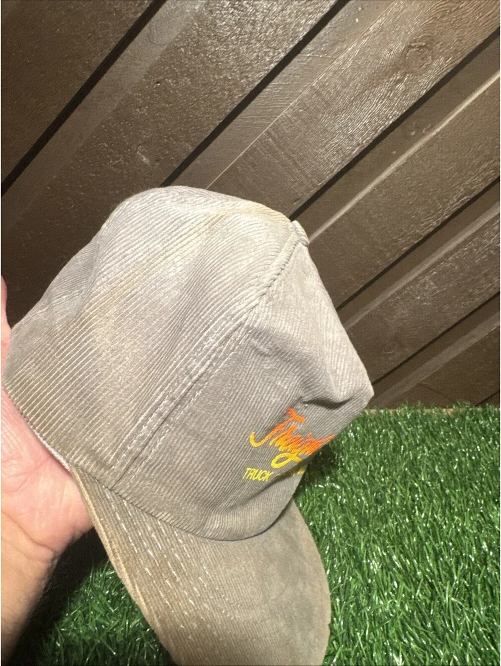 VTG Freightliner Truck Centers Hat Corduroy Snapback Cap Tan Orange 80s Vtg